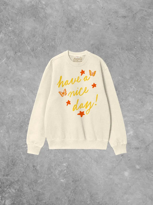 Underground Original Design: Have a Nice Day! Smile & Stars Boxy Cotton Sweatshirt