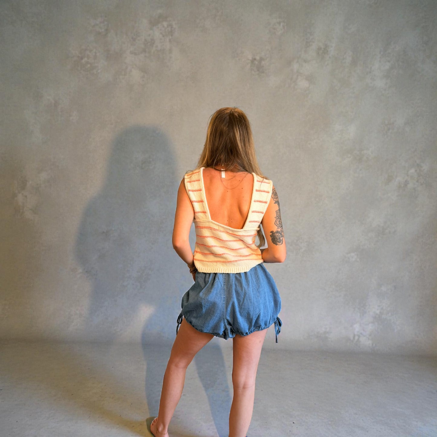 Knit Striped Sweater Tank with Open Back Tie Straps