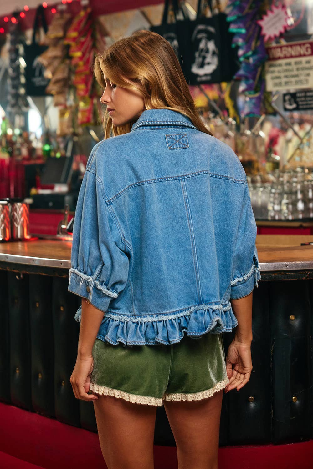 Denim Ruffle Hemline Shirt Top