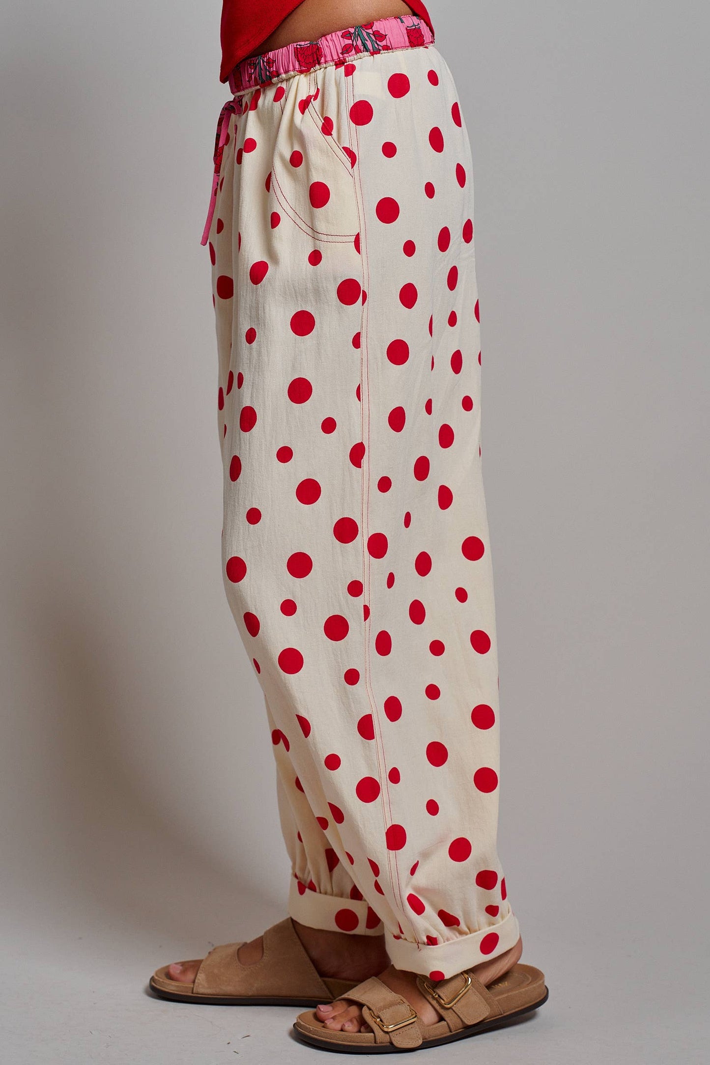 Retro Polka Dot Elastic Waist Wide-Leg Pants