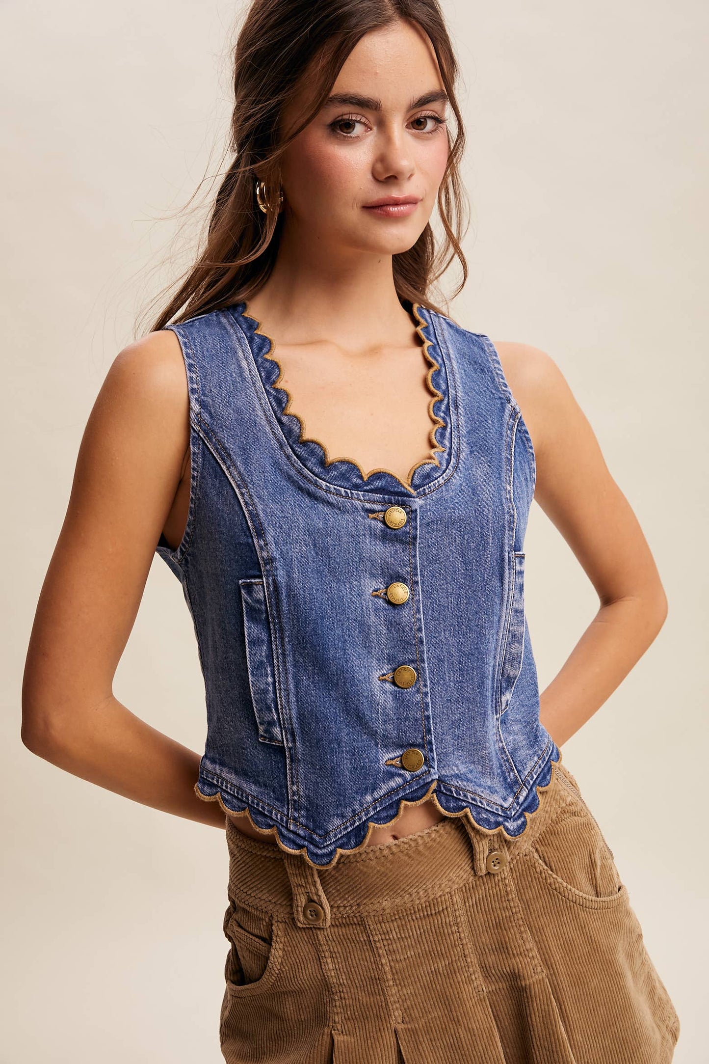 Scallop Trim Stretch Denim Vest LVT030