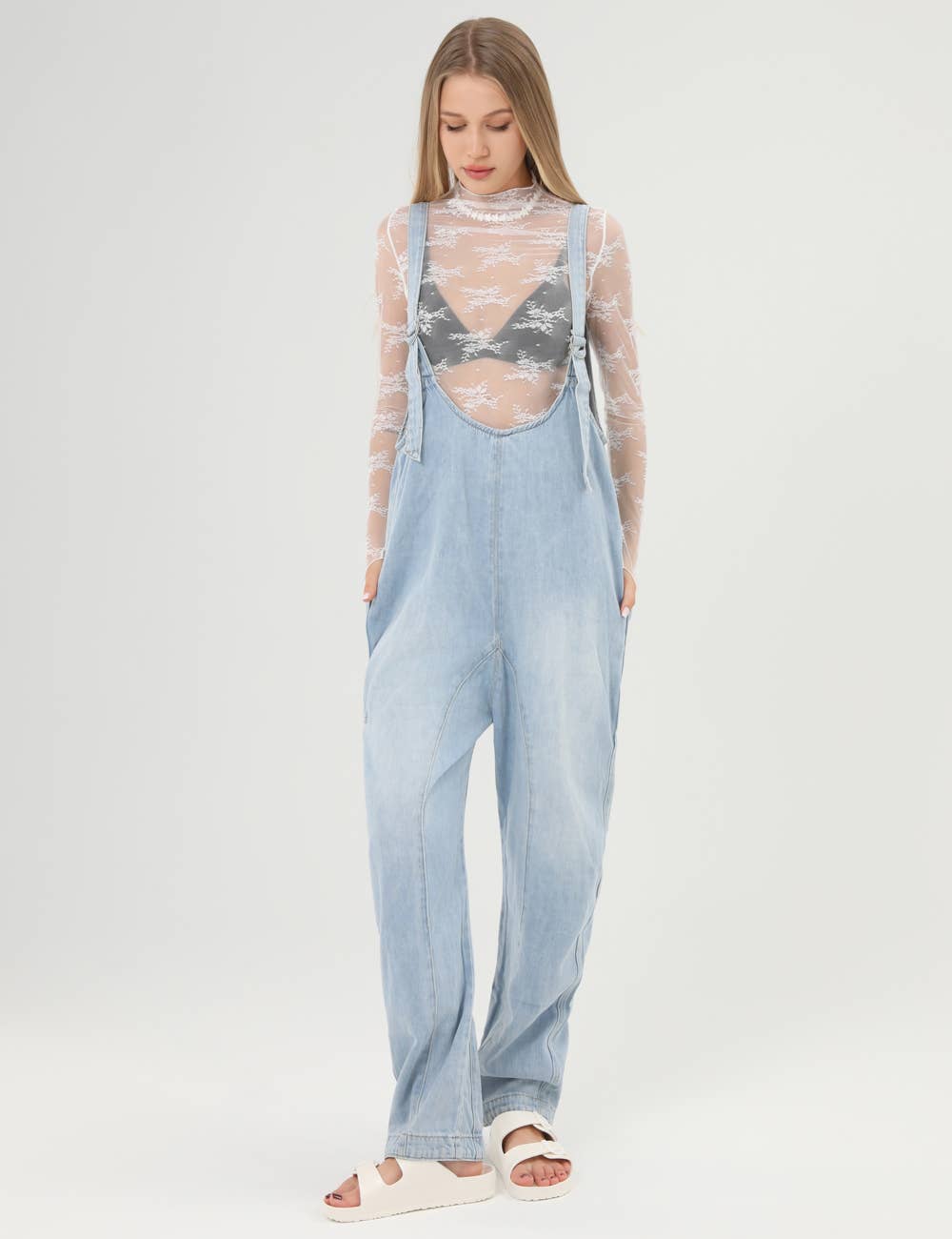 Denim Adjustable Shoulder High Roller Jumpsuit SKJ150