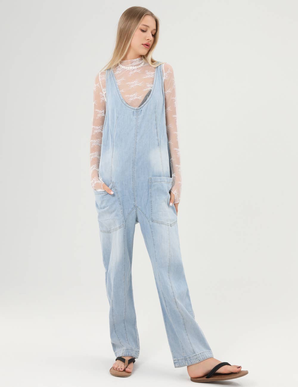 Denim Adjustable Shoulder High Roller Jumpsuit SKJ150