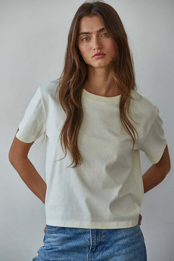 Knit Cotton Crew Neck Short Sleeve T-shirt Top