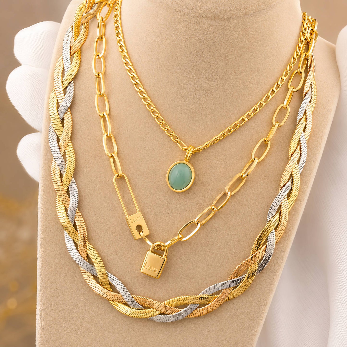 Necklace, 18K Gold Plated Steel