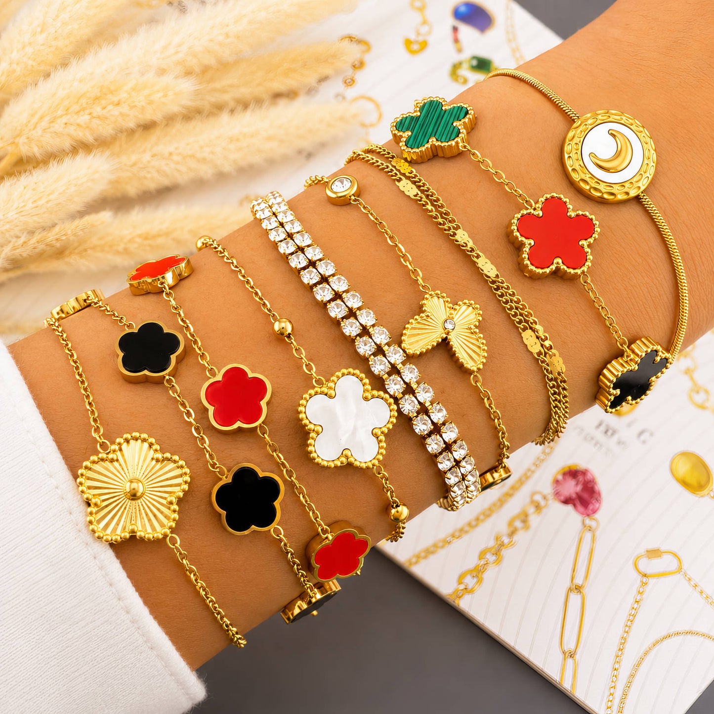 Flower Bracelet, 18K Gold Plated Steel