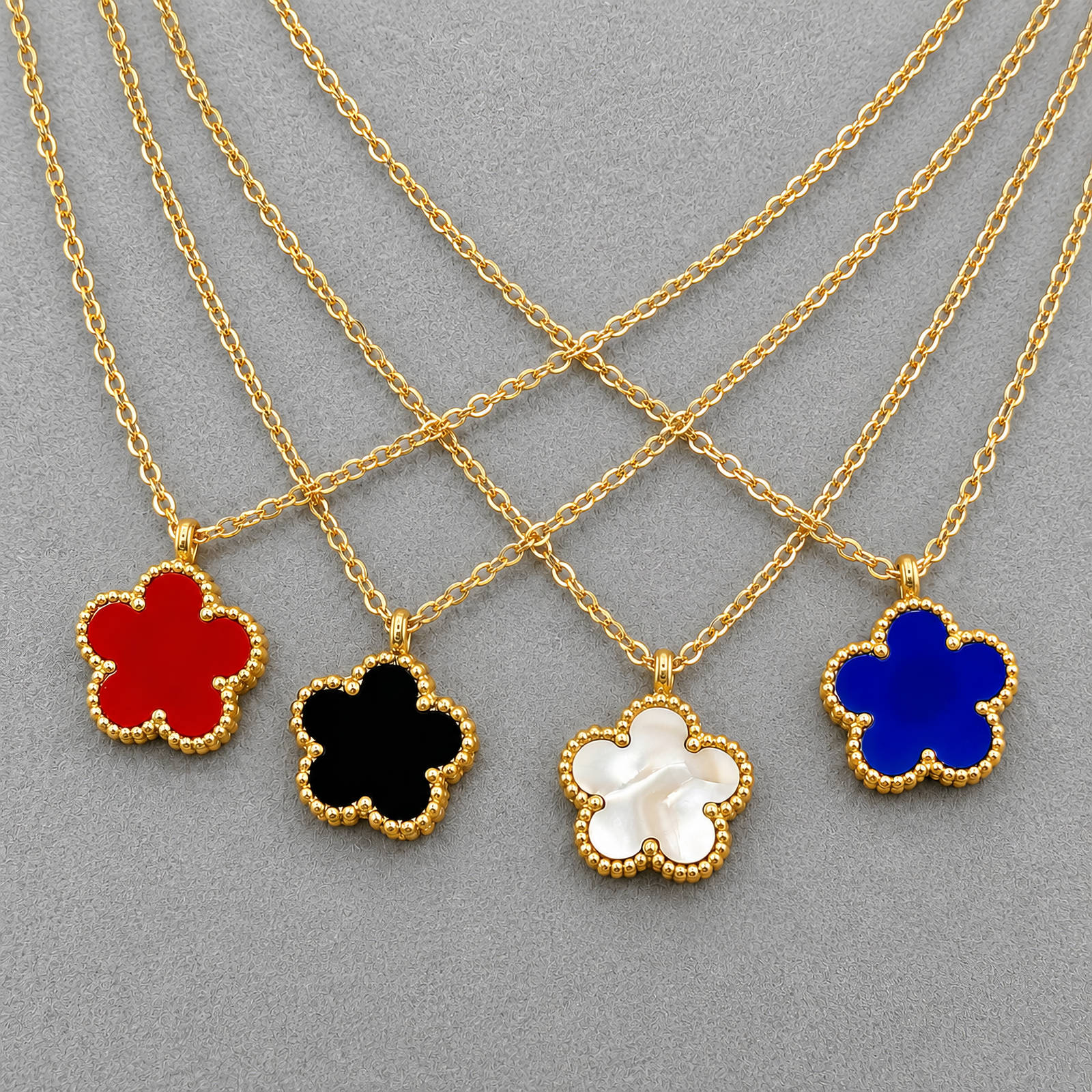 Flower Necklace, 18K Gold Plated Steel