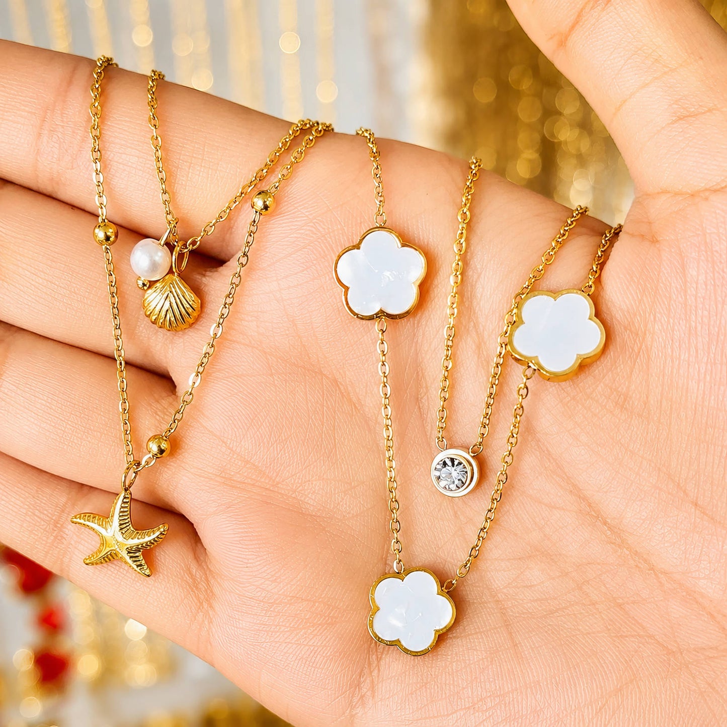 Flower Meadow Necklace, 18K Gold Plated Steel