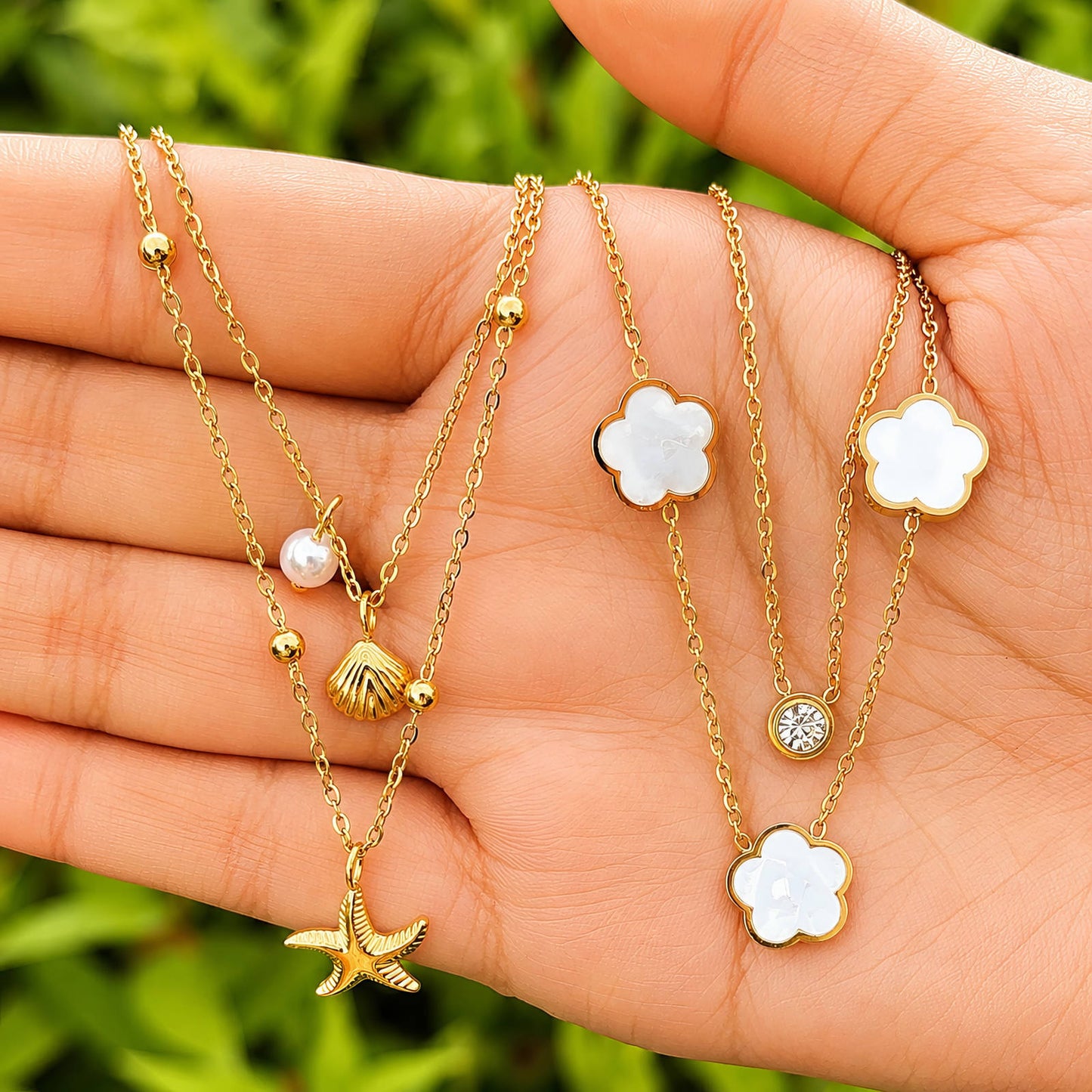 Flower Meadow Necklace, 18K Gold Plated Steel