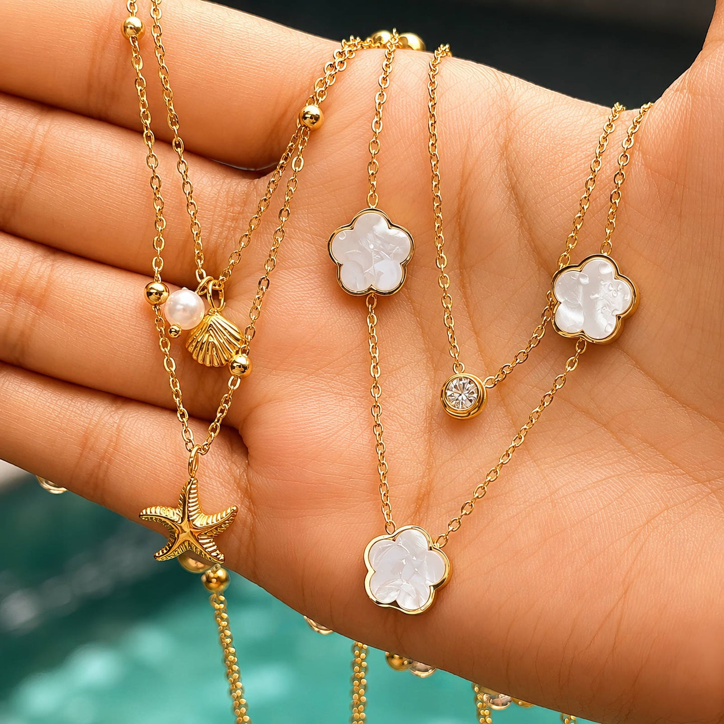 Flower Meadow Necklace, 18K Gold Plated Steel