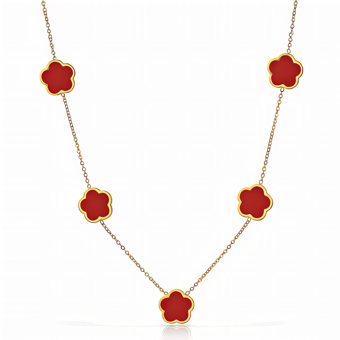 Flowers Necklace, 18K Gold Plated Steel