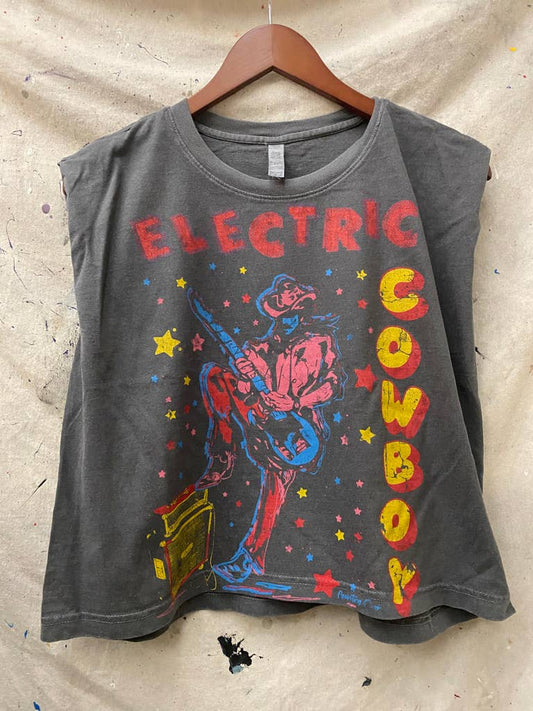 Electric Cowboy Midriff boxy Muscle crop top