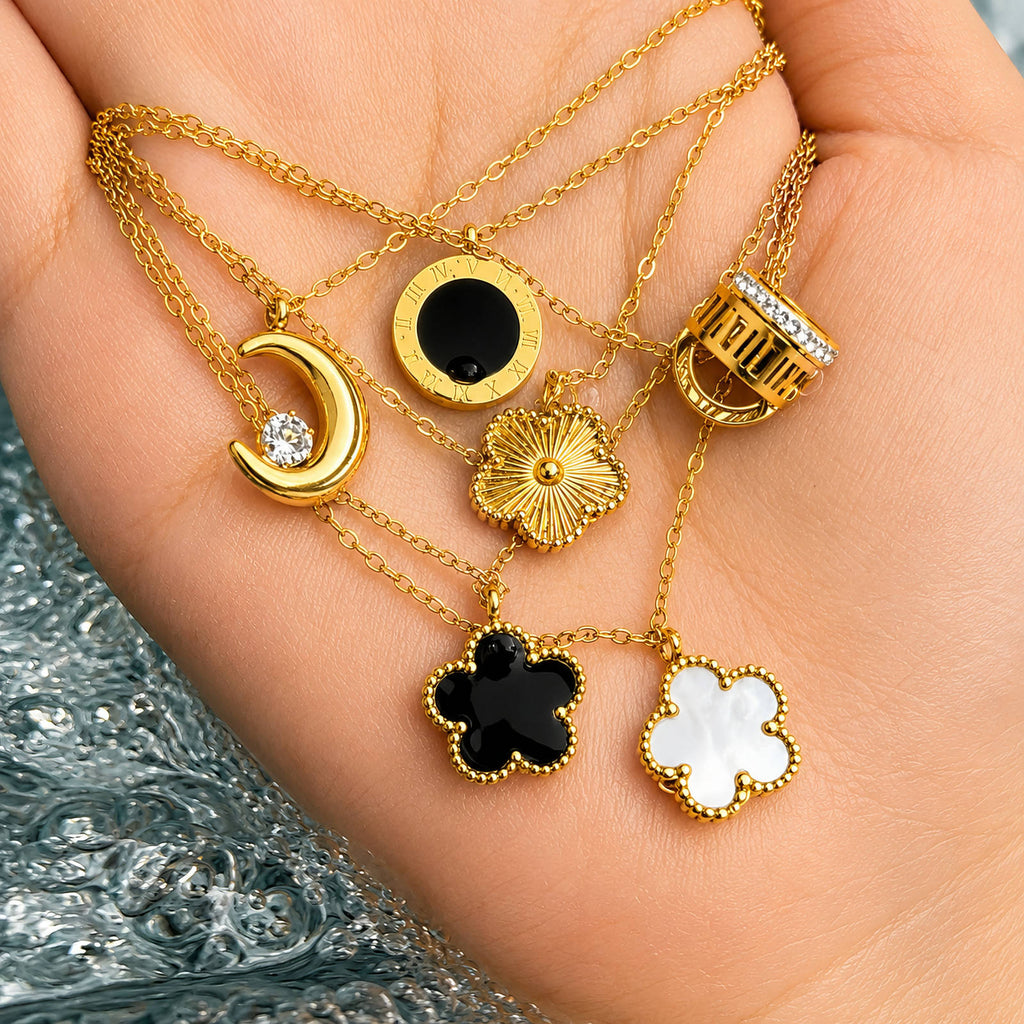 Flower Necklace, 18K Gold Plated Steel