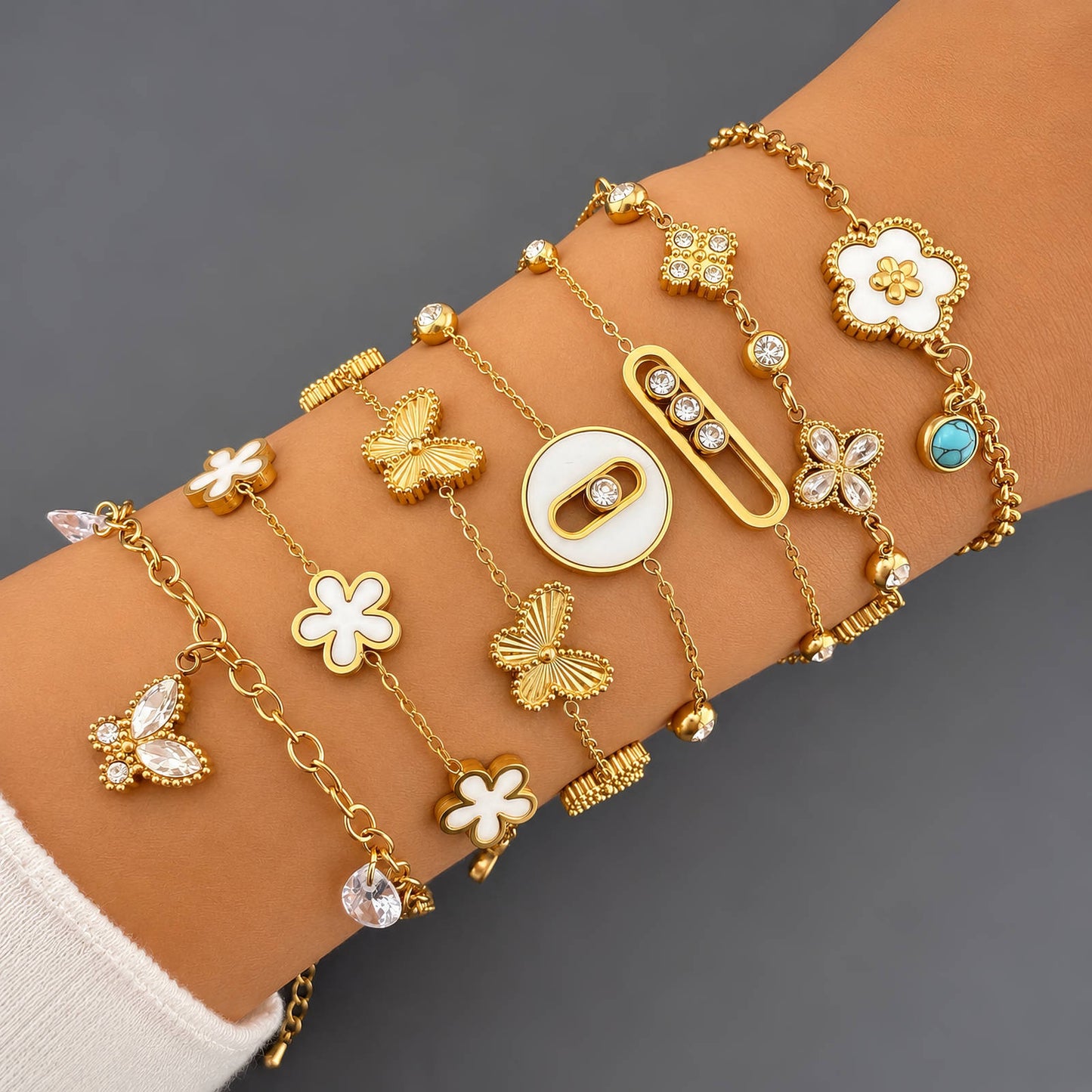 Flower Bracelet, 18K Gold Plated Steel