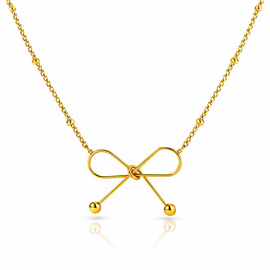 Bow Necklace, 18K Gold Plated Steel
