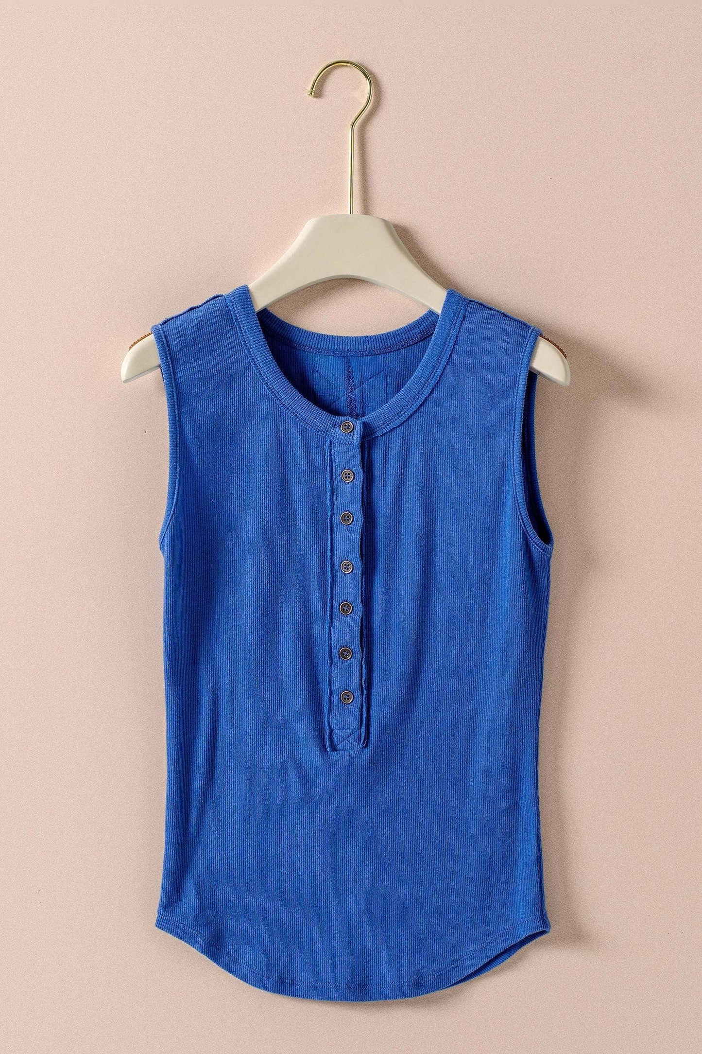 Raw Edge Ribbed Henley Tank