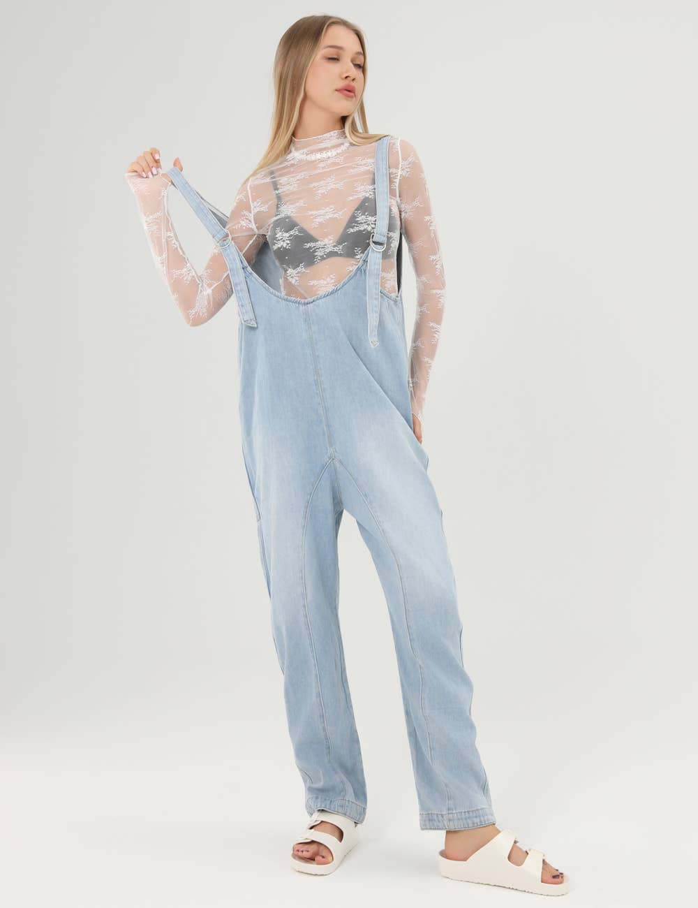 Denim Adjustable Shoulder High Roller Jumpsuit SKJ150