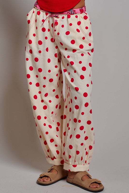 Retro Polka Dot Elastic Waist Wide-Leg Pants