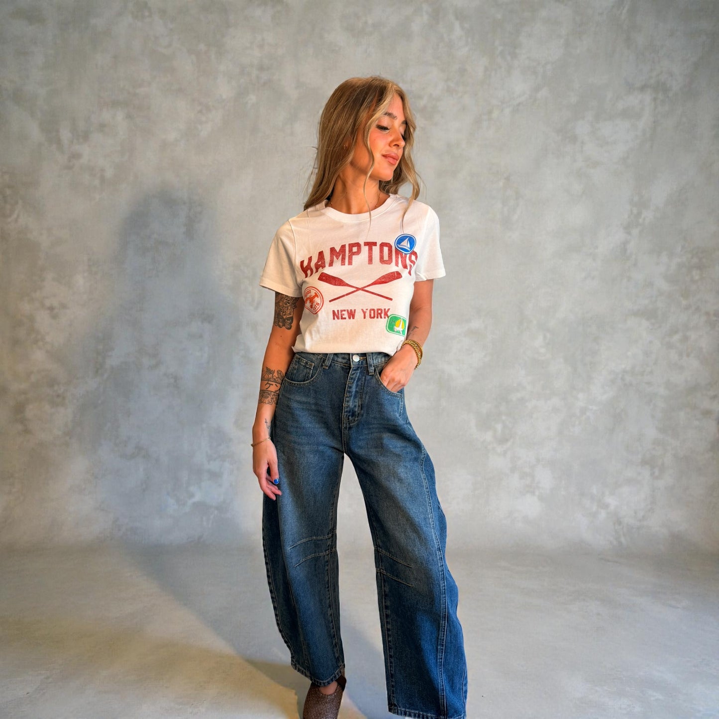 HIGH RISE STRIPED RAW HEM CROP BARREL JEANS V3811STR