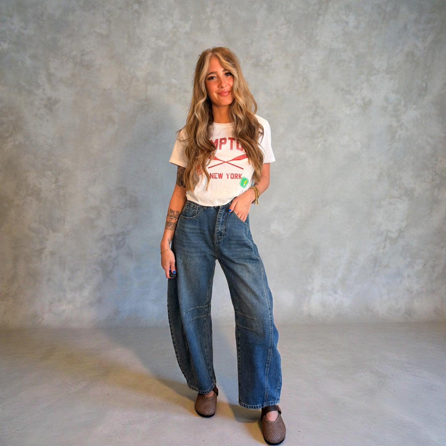 HIGH RISE STRIPED RAW HEM CROP BARREL JEANS V3811STR