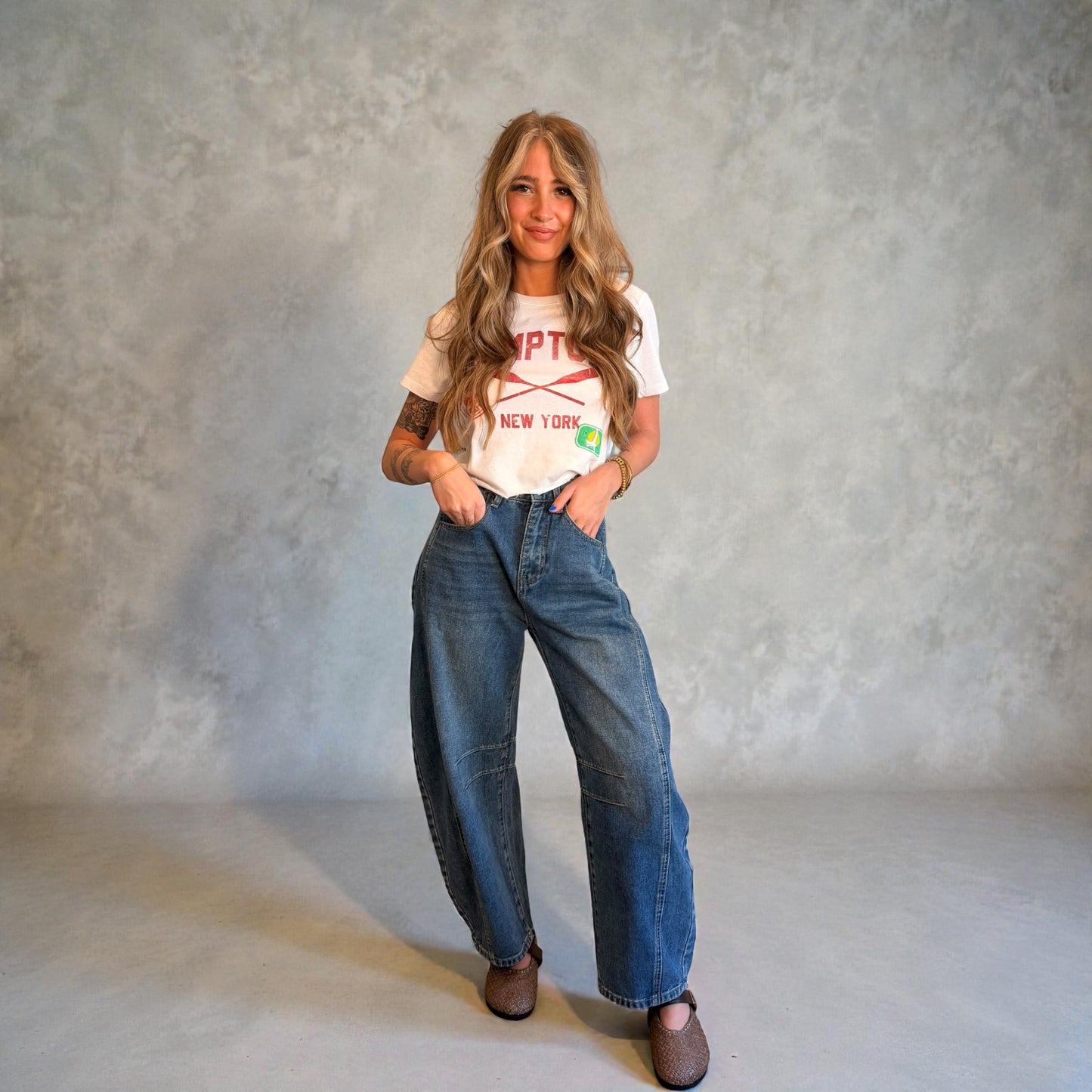 HIGH RISE STRIPED RAW HEM CROP BARREL JEANS V3811STR