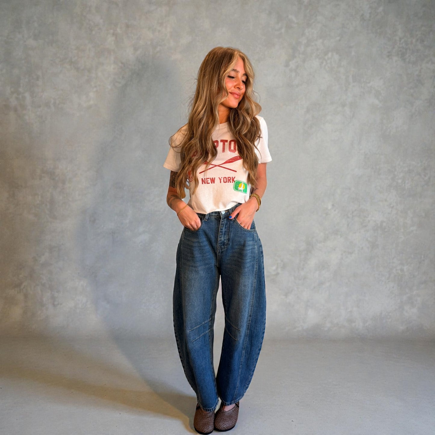 HIGH RISE STRIPED RAW HEM CROP BARREL JEANS V3811STR