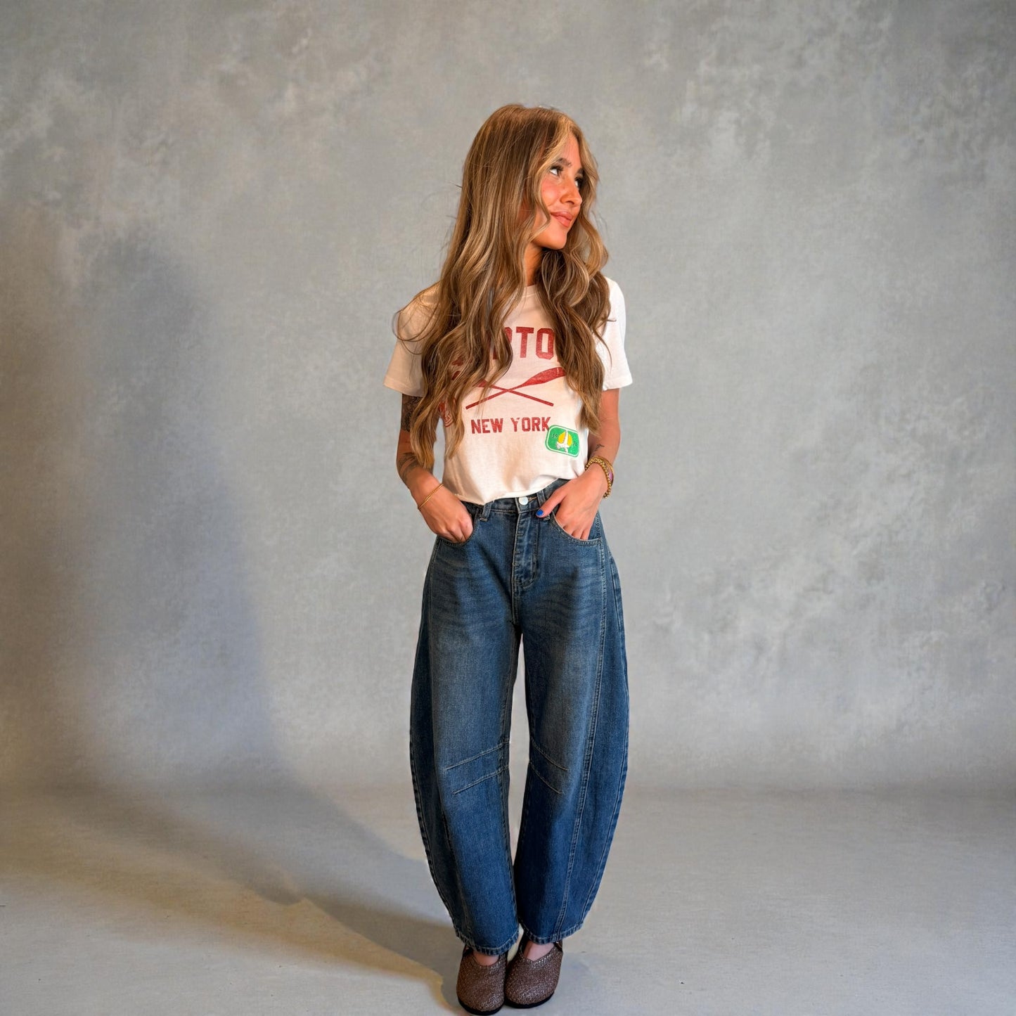HIGH RISE STRIPED RAW HEM CROP BARREL JEANS V3811STR