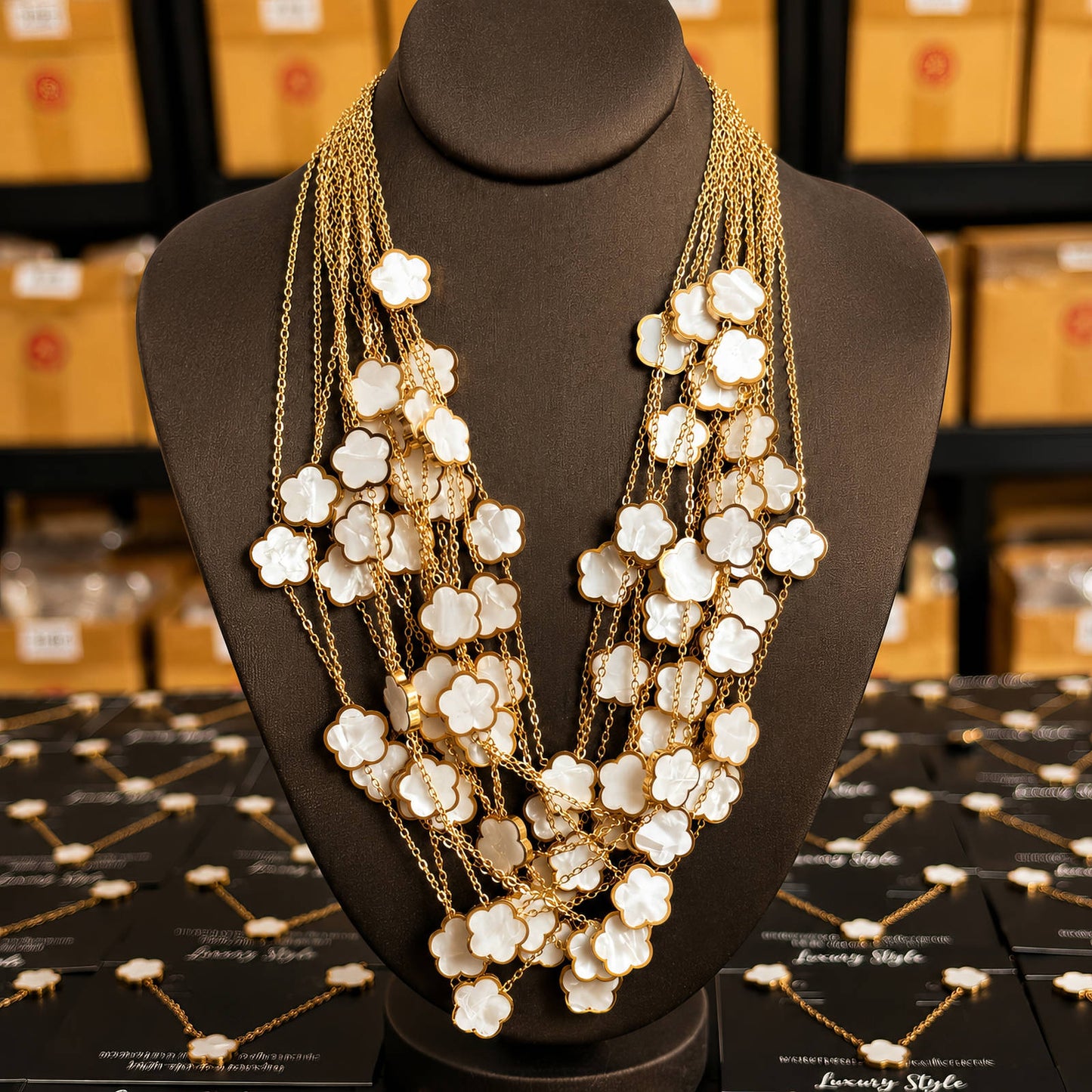 Flower Meadow Necklace, 18K Gold Plated Steel
