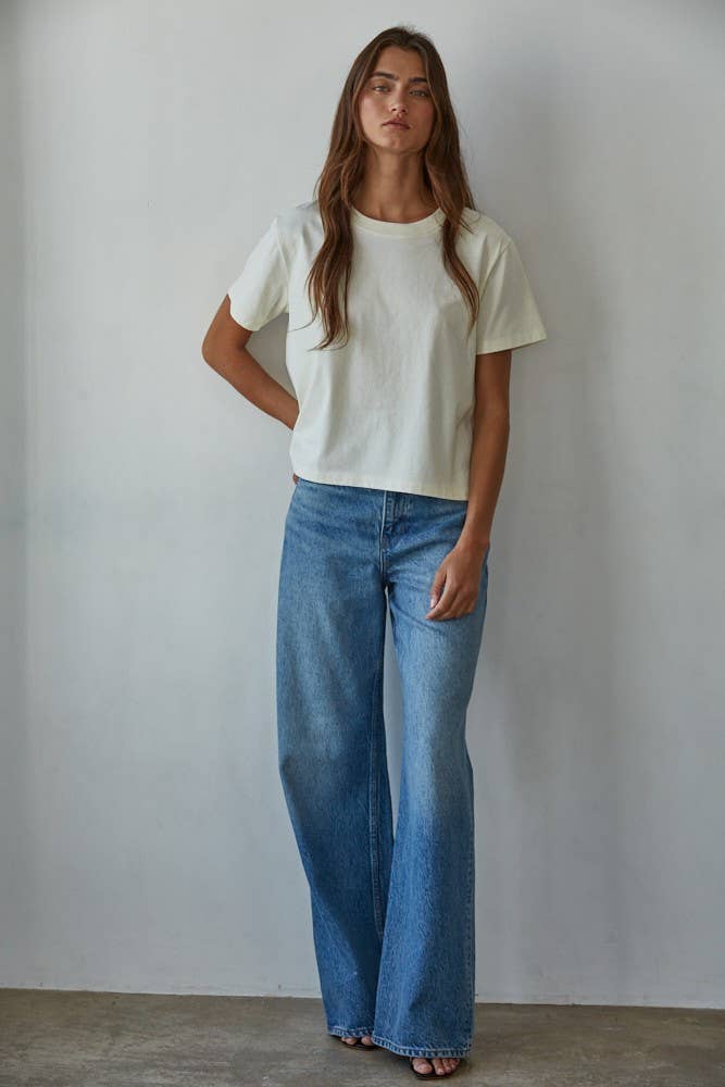 Knit Cotton Crew Neck Short Sleeve T-shirt Top