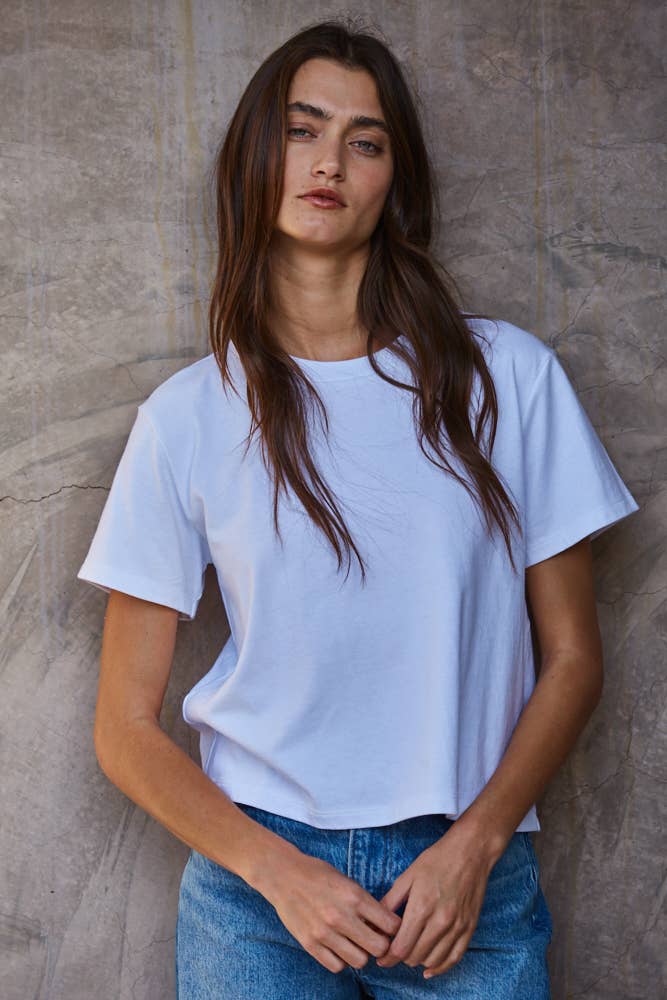 Knit Cotton Crew Neck Short Sleeve T-shirt Top