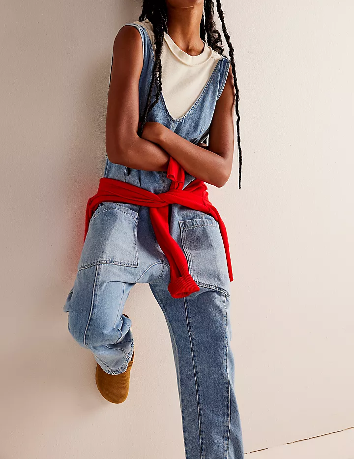 Denim Adjustable Shoulder High Roller Jumpsuit SKJ150
