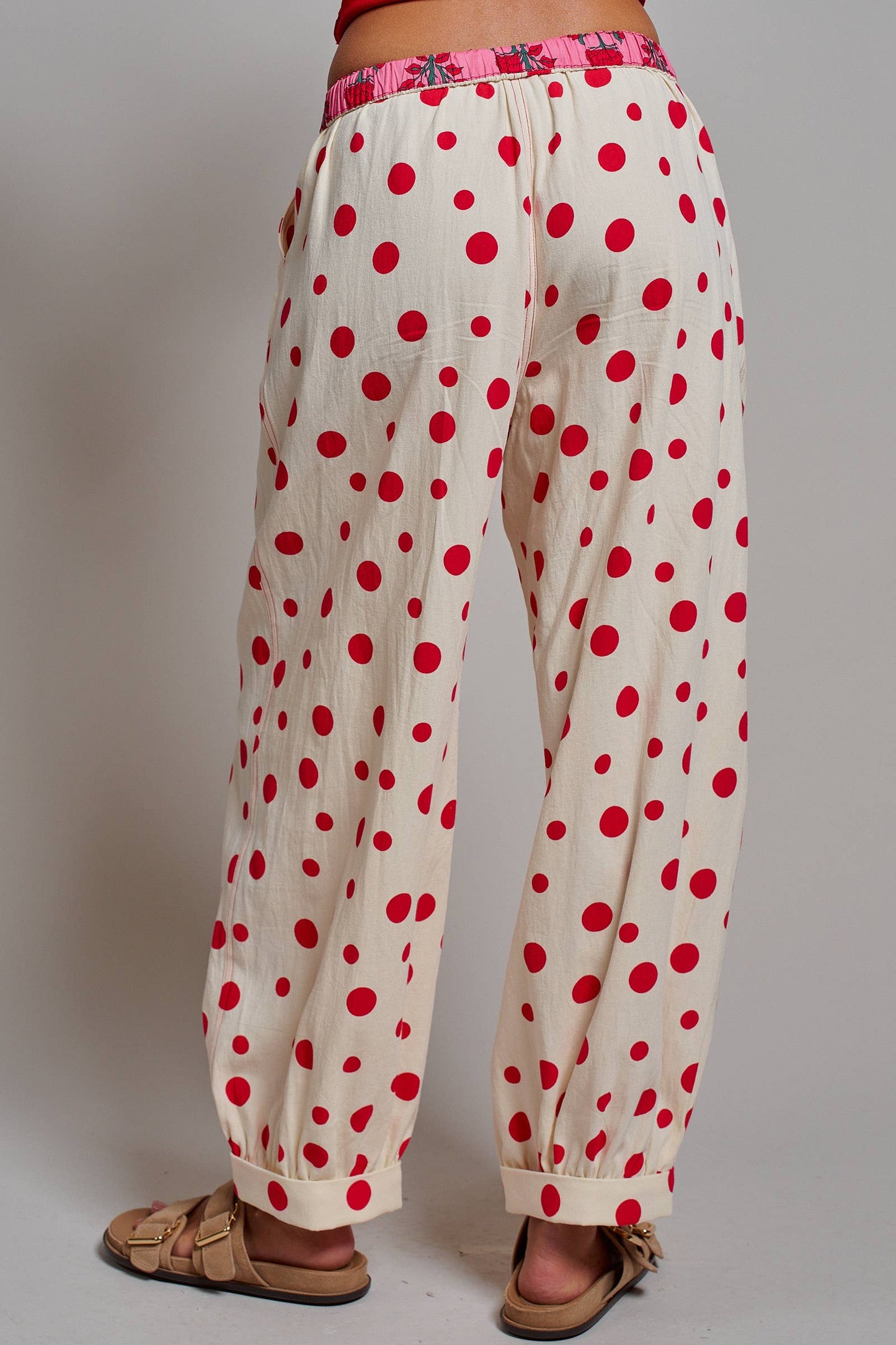 Retro Polka Dot Elastic Waist Wide-Leg Pants