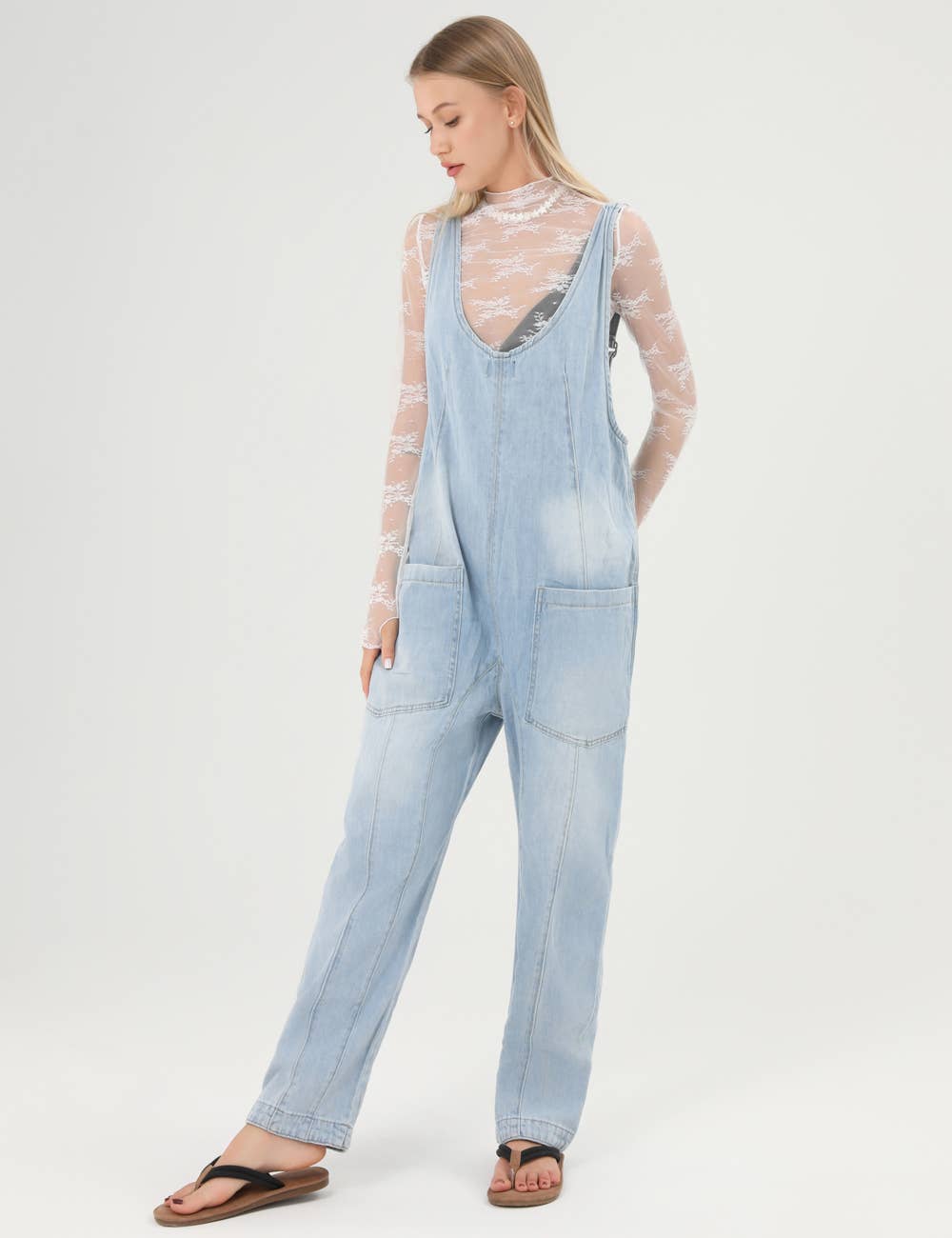 Denim Adjustable Shoulder High Roller Jumpsuit SKJ150