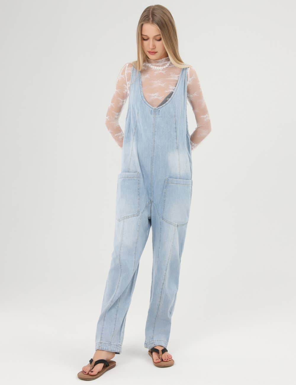 Denim Adjustable Shoulder High Roller Jumpsuit SKJ150