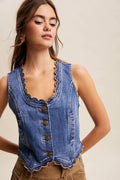 Scallop Trim Stretch Denim Vest LVT030