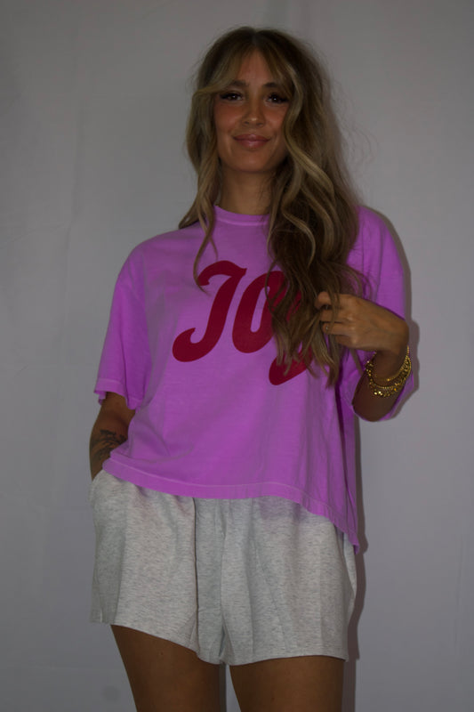 Joy | neon violet comfort colors boxy cropped tee