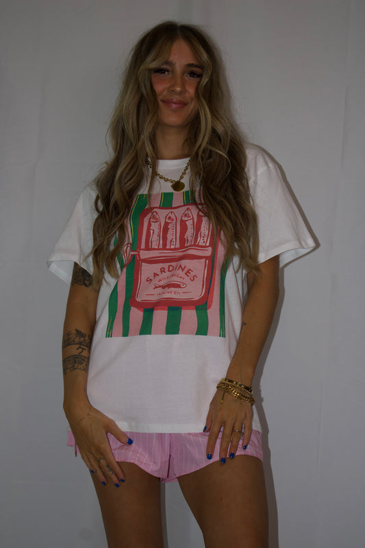 Sardine Graphic Tee and Striped Shorts Set