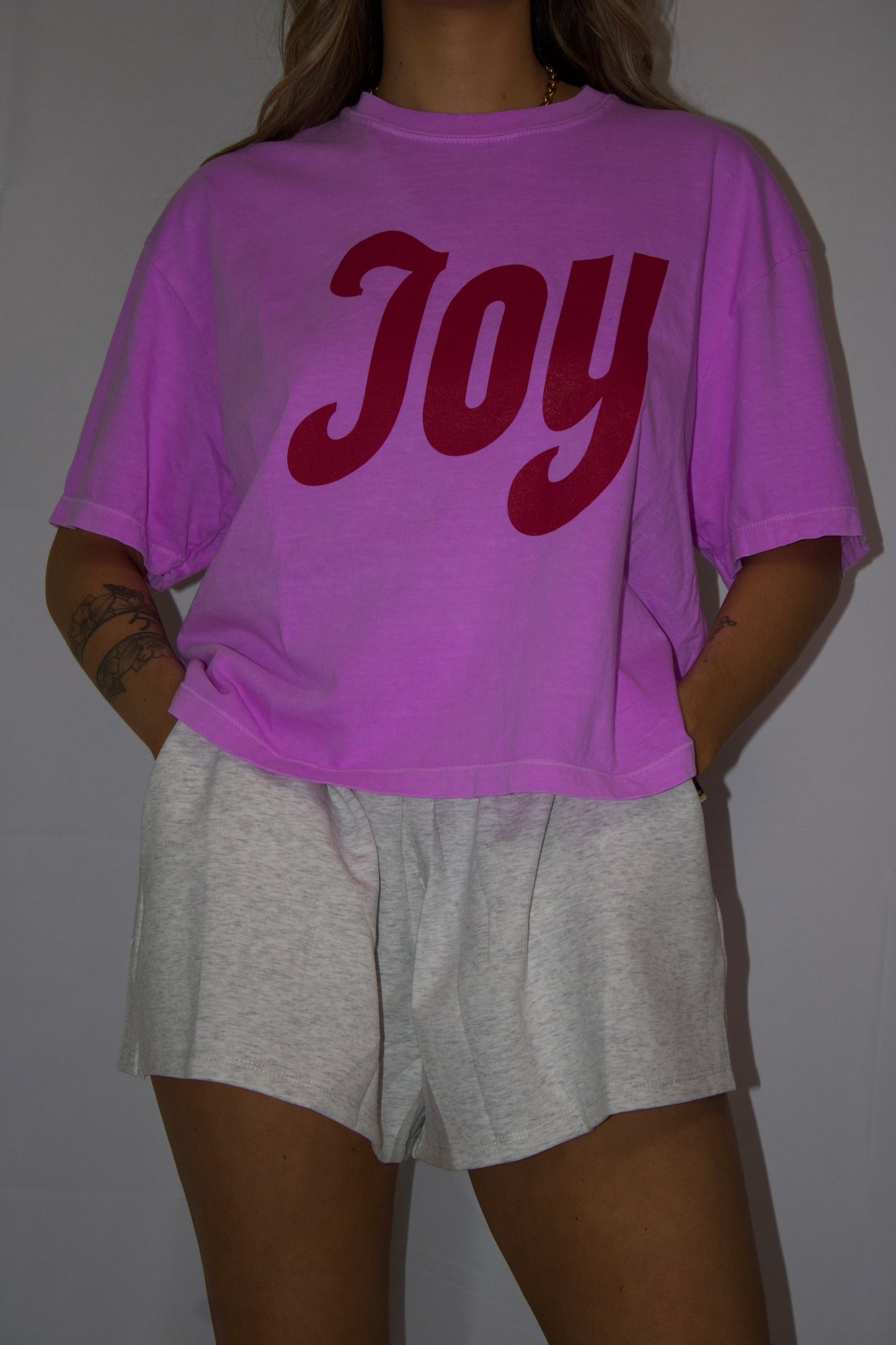 Joy | neon violet comfort colors boxy cropped tee