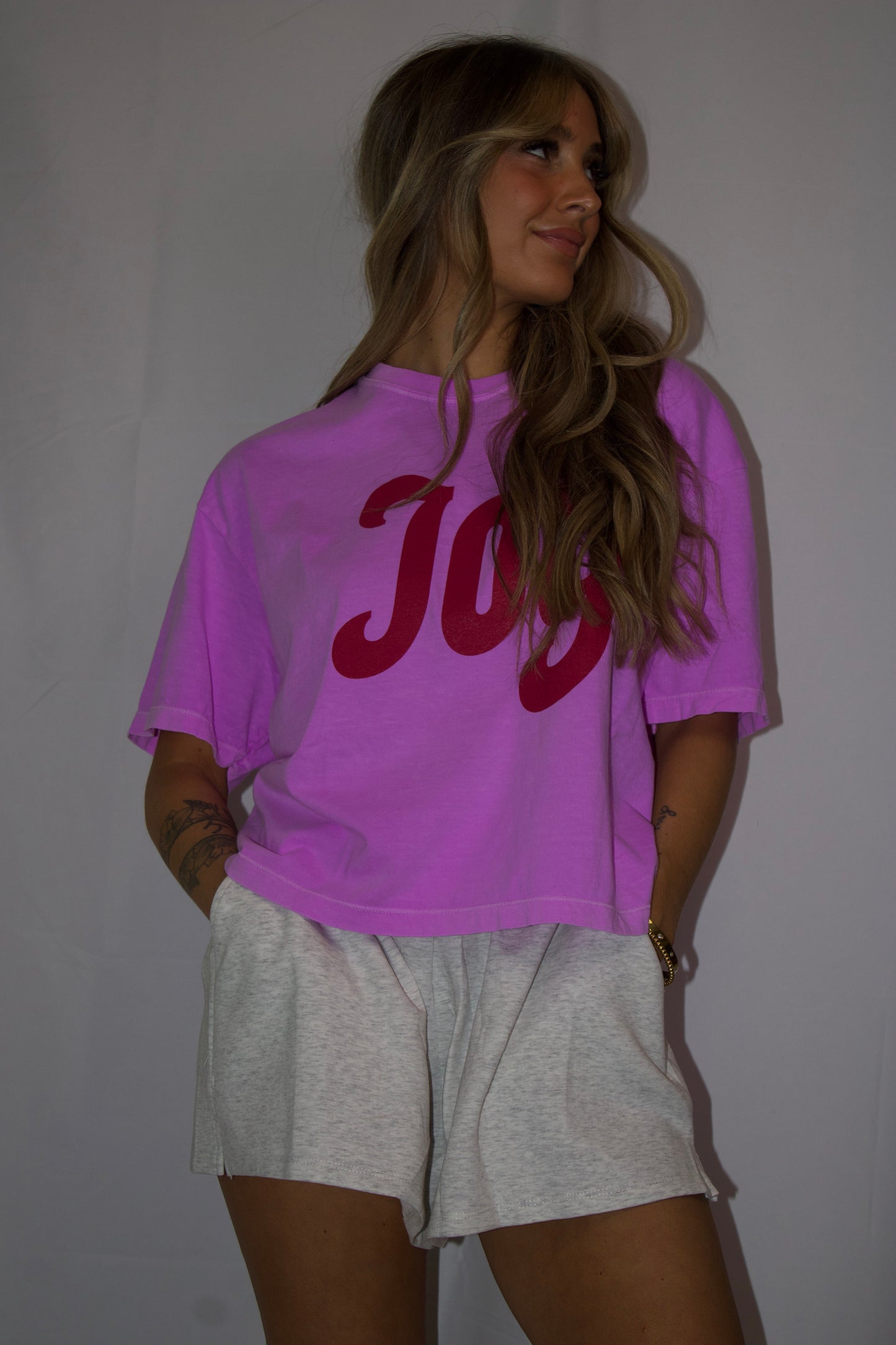 Joy | neon violet comfort colors boxy cropped tee