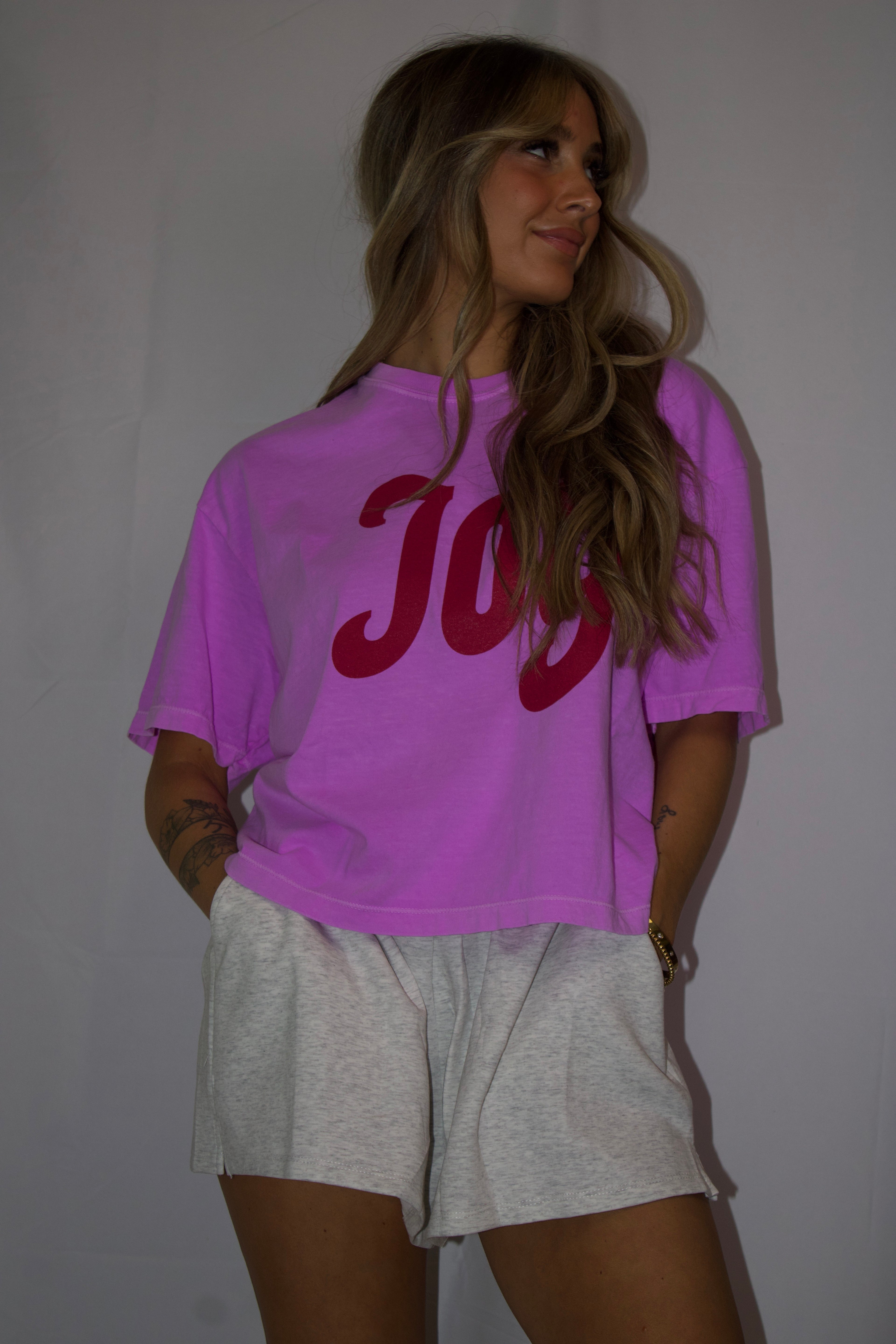 Joy | neon violet comfort colors boxy cropped tee
