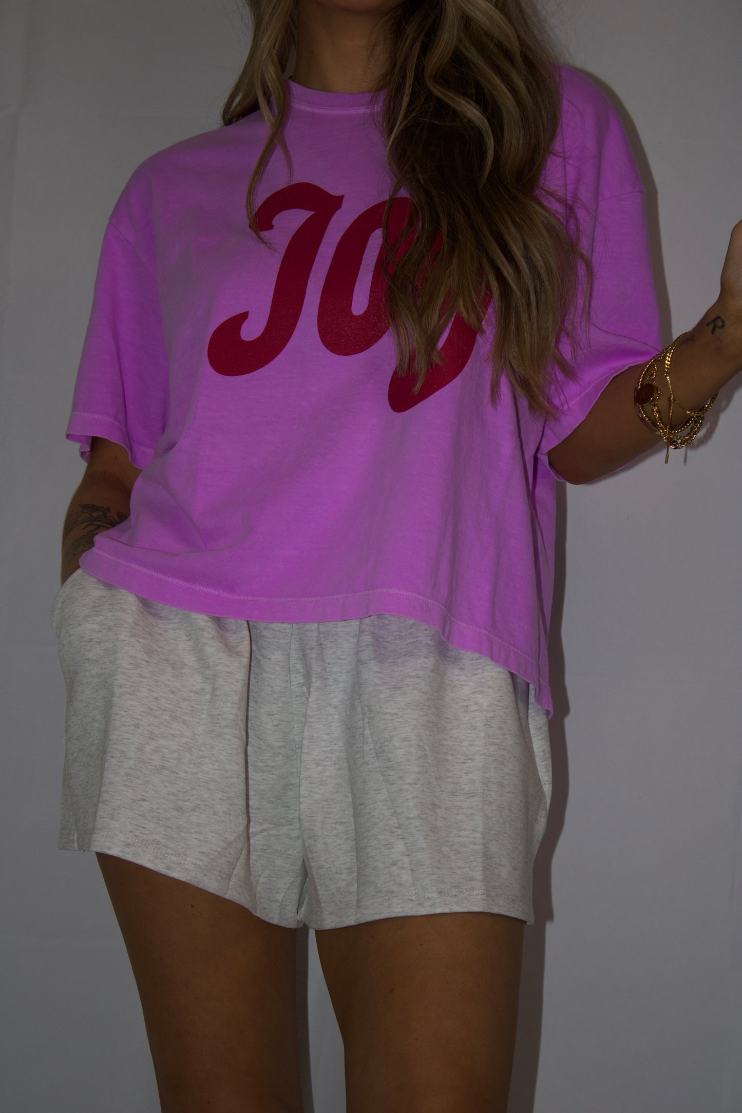 Joy | neon violet comfort colors boxy cropped tee
